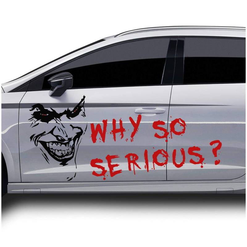 Joker Aufkleber 67x50cm Why so serious Schriftzug Spruch Fahrzeug Dekor Folie für Auto Bus Wohnwagen Kfz Zubehör Autoaufkleber Clown (Schwarz Glanz, KX011 + KX065 + KX012 Set 2x Joker + 2x Schrift) von Finest Folia