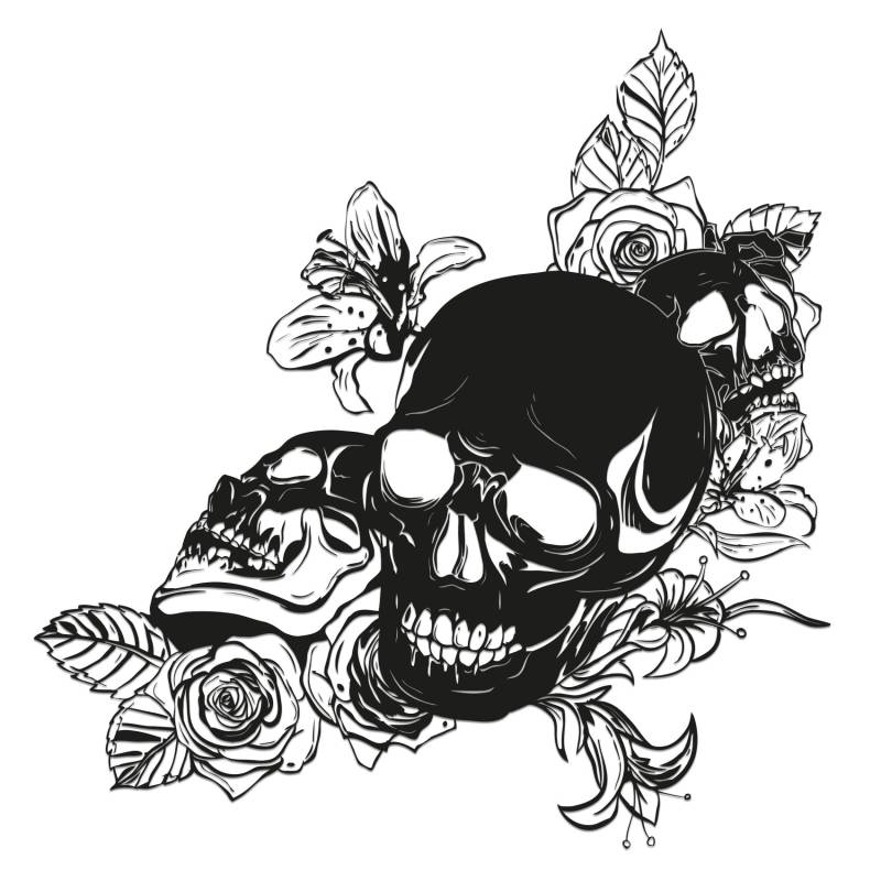 Skull Rose Aufkleber 59x58cm Sticker Dekor Folie Autoaufkleber Tattoo Old School KX039 (Schwarz Matt) von Finest Folia