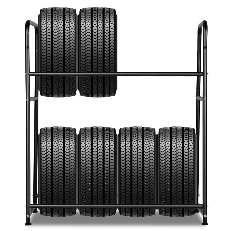 Fiqops Reifenständer, Reifenregal 8 Reifen 107 x 46 x 117cm,Felgenbaum für Autoreifen Ladekapazität 180kg,Felgenregal mit Reifenschutzhülle,für Garage,Höhenverstellung Lagerregale für Reifen von Fiqops