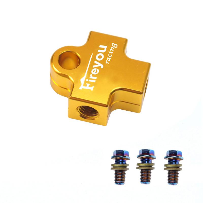 AVT Bremsschlauchverbinder Adapter 3 Way Motorrad Hydraulikleitung Connect T-Stück Kupplungsschläuche Adapterhalterung M10 Banjo Oil Link (Gold) von Fireyouracing