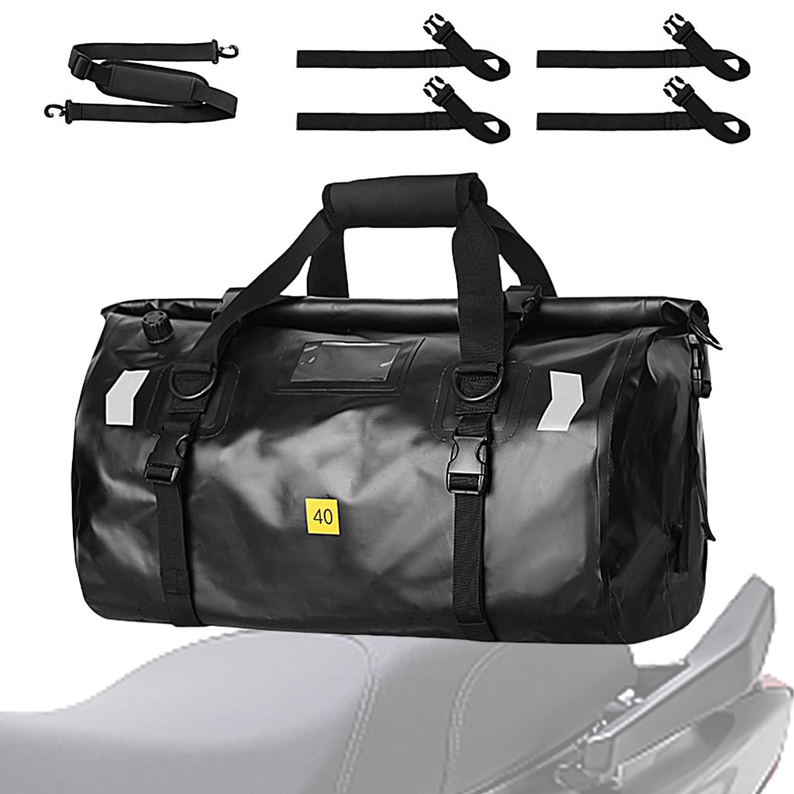 Fisssure Motorrad-Trockentasche, wasserdichte Segeltuchtasche – 40 Liter Motorrad-Trockentaschen – robuste Packtaschen, Outdoor-Reisegepäck mit reflektierenden Streifen für von Fisssure