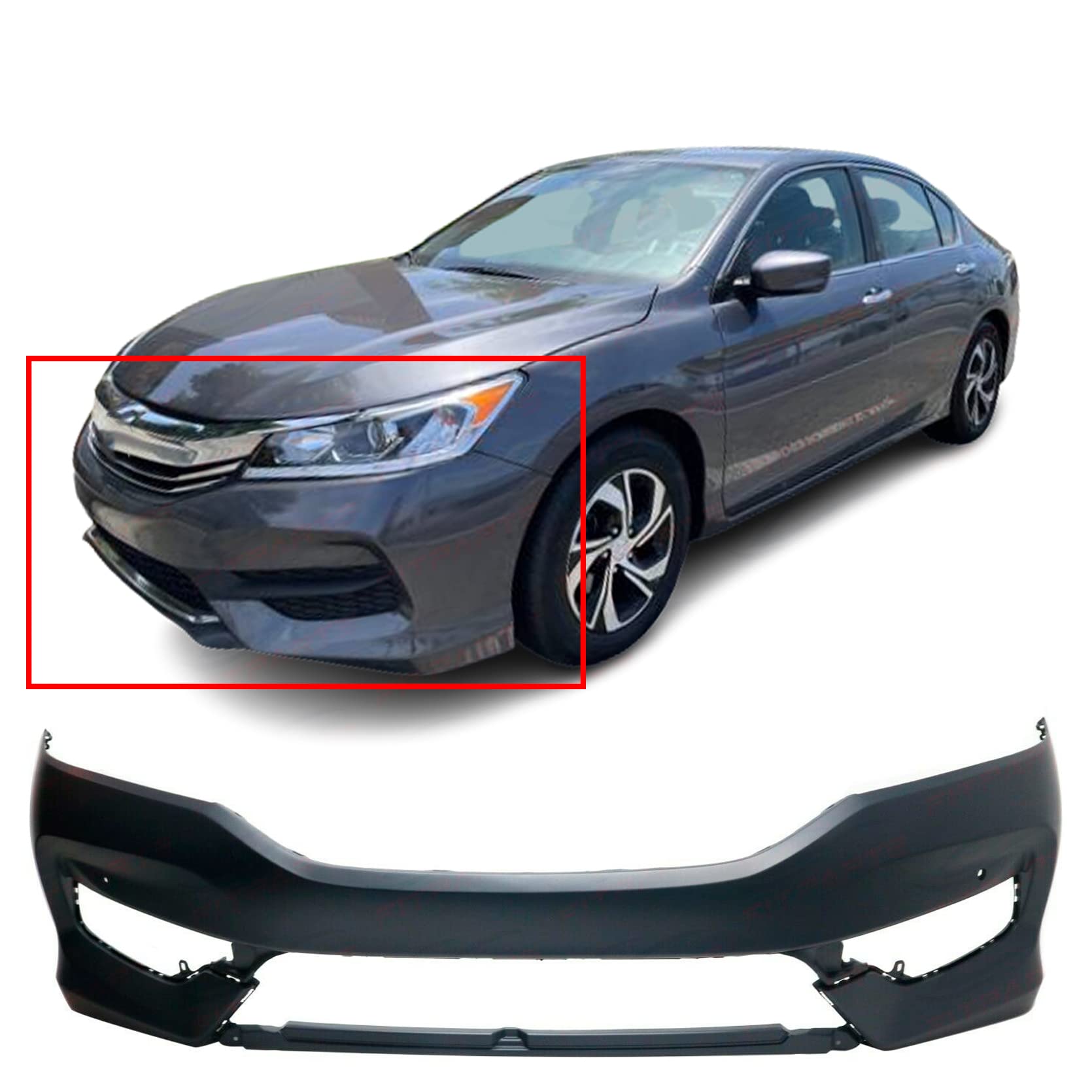 FitParts Kompatibel mit Frontstoßstangenabdeckung Blende 2016–2017 Honda Accord EX-L EX LX SE Sport Neu grundiert ohne Sensorlöcher, mit Nebelscheinwerferlöchern. HO1000303 71100T2FA70ZZ von FitParts