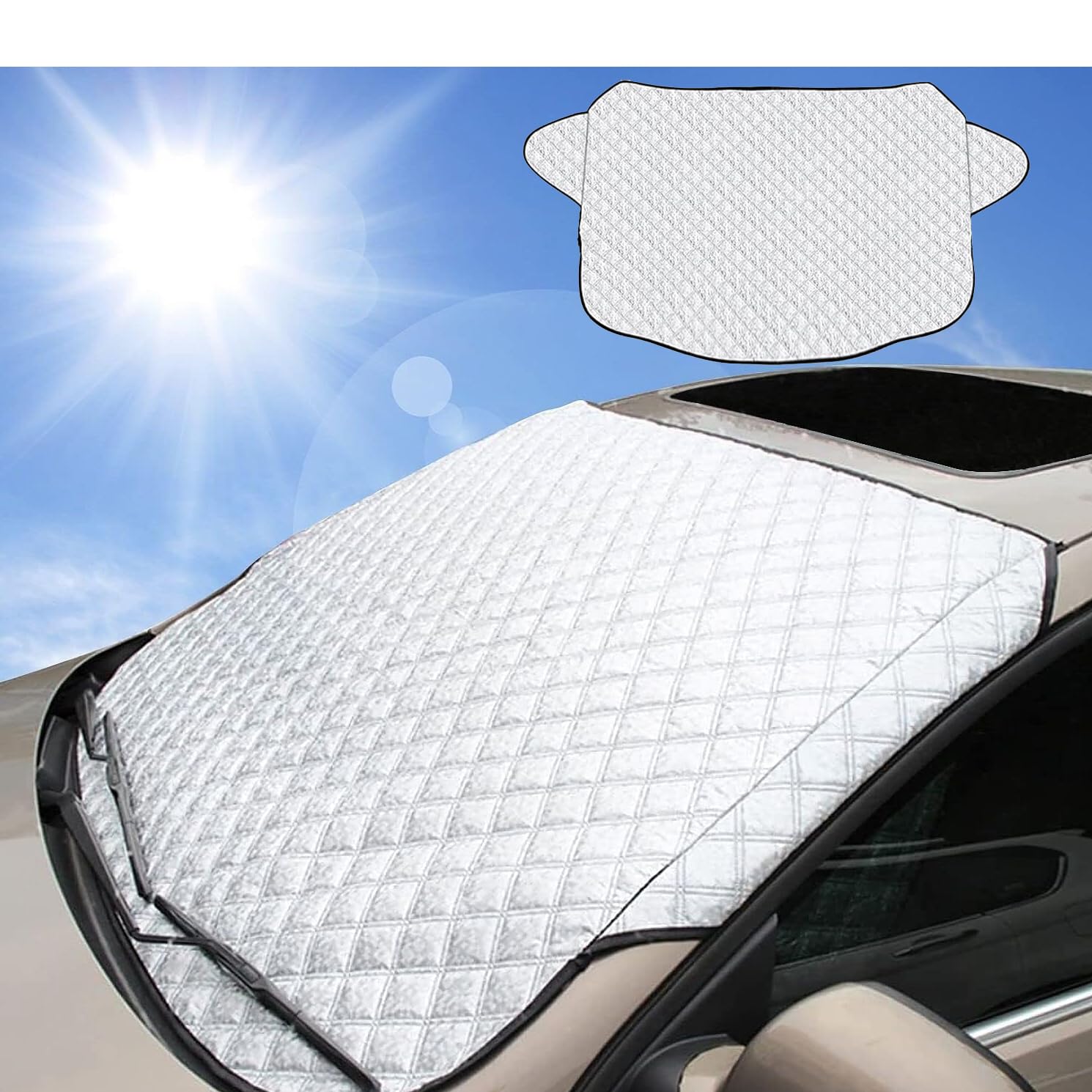 Fiterpo Frontscheibenabdeckung Auto Scheibenabdeckung Magnet Faltbare Frostabdeckung,Sonnenschutz, Frontscheibe Abdeckung Winter Windschutzscheibe Abdeckung für Gegen Schnee,Staub,Sonne von Fitepro