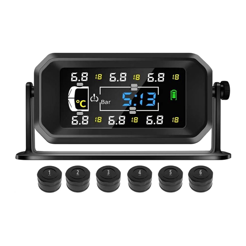 Fivetwofive Auto RV Truck TPMS 6 Sensor Solar Reifendrucküberwachungssystem Temperatur Uhr Luftdruckanzeige Alarm A von Fivetwofive