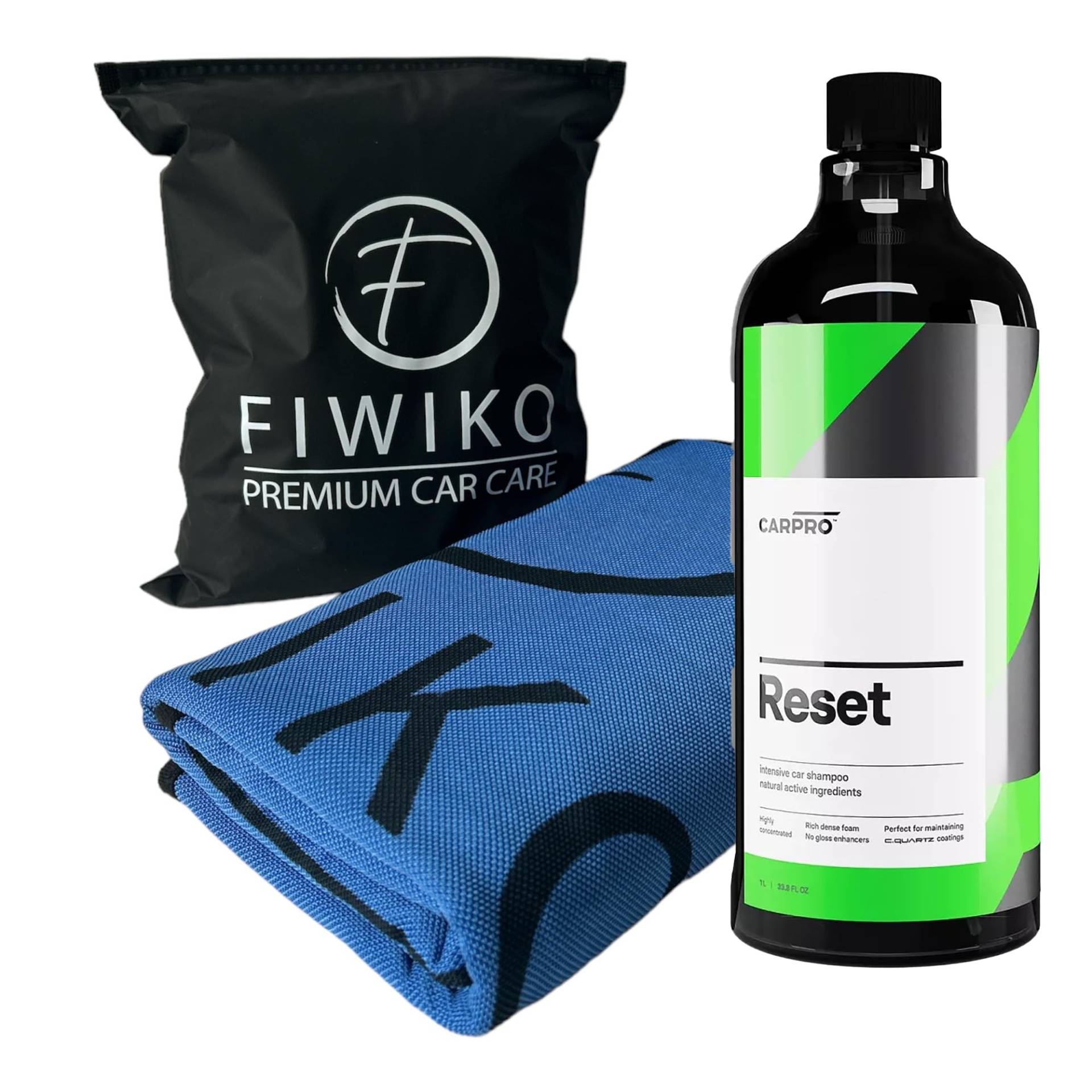 Fiwiko Set - Reset Intensive Car Shampoo 1000 ml CarPro + Auto Trockentuch XXL 70x90 cm Ultra Saugstarke 600 GSM Fiwiko von Fiwiko