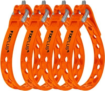 Fixplus Strap 4er-Pack Nano Größe: kurz und schmal - Zurrgurt Zum Sichern, Befestigen, Bündeln und Festzurren, aus Spezialkunststoff mit Aluminiumschnalle 23cm x 1,2cm (Orange) von Fixplus