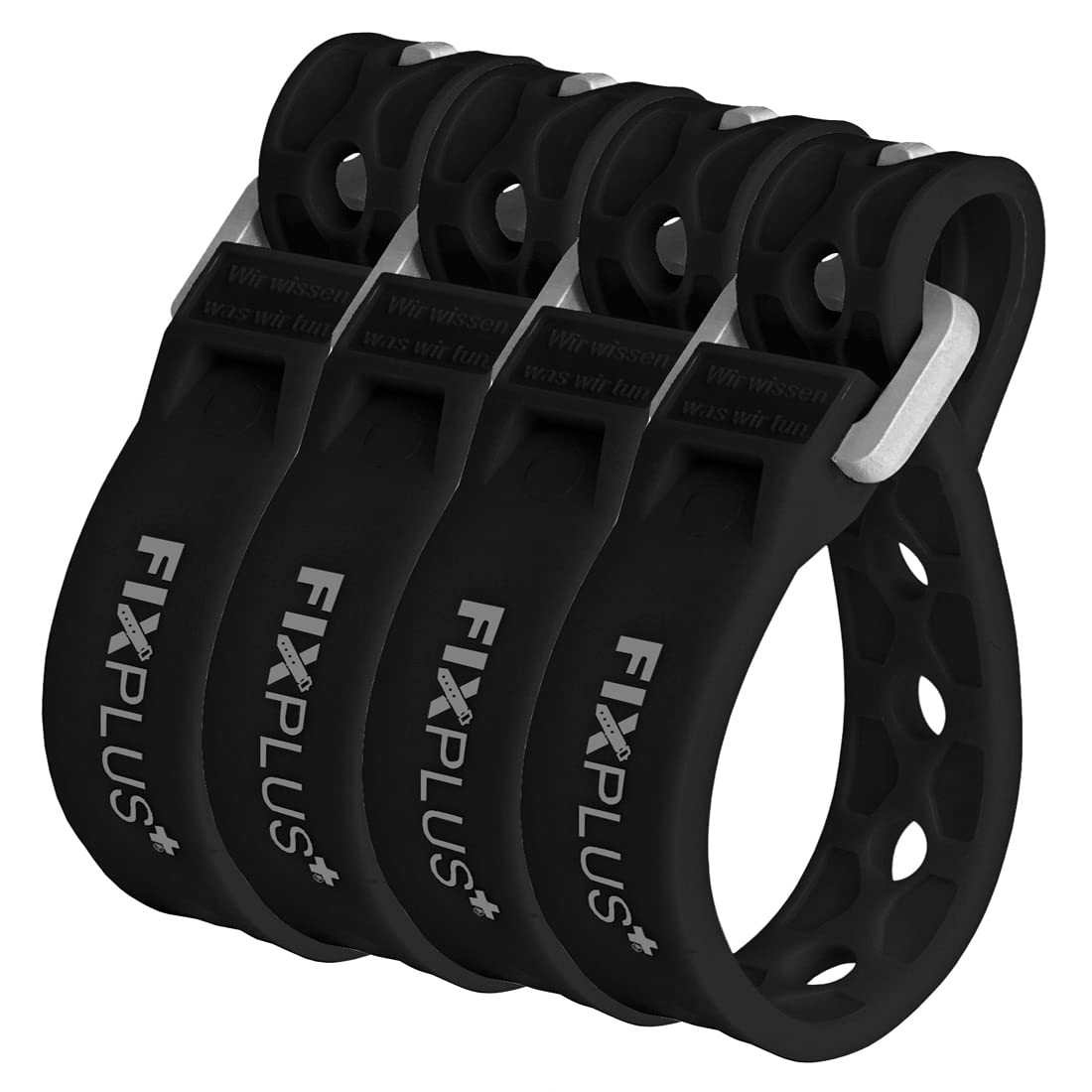 Fixplus Strap 4er-Pack Nano Slim Fit - Zurrgurt Zum Sichern, Befestigen, Bündeln und Festzurren, aus Spezialkunststoff mit Aluminiumschnalle 15cm x 1,2cm (schwarz) von Fixplus