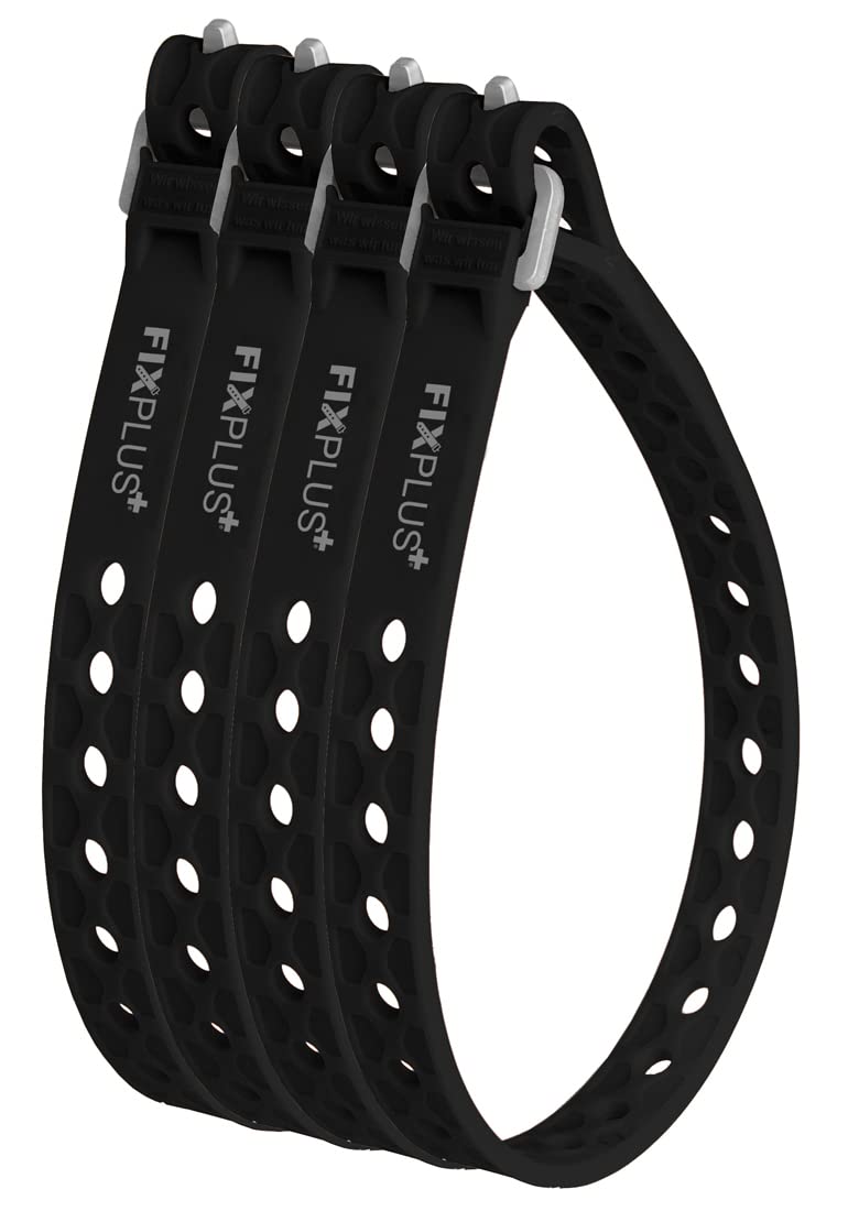 Fixplus Strap 4er-Pack Nano Slim Fit - Zurrgurt Zum Sichern, Befestigen, Bündeln und Festzurren, aus Spezialkunststoff mit Aluminiumschnalle 30cm x 1,2cm (schwarz) von Fixplus