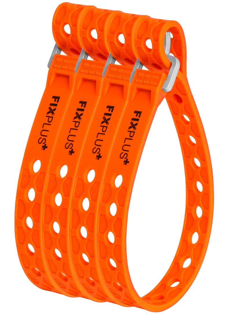 Fixplus Strap 4er-Pack Nano Slim Fit - Zurrgurt Zum Sichern, Befestigen, Bündeln und Festzurren, aus Spezialkunststoff mit Aluminiumschnalle 40cm x 1,2cm (orange) von Fixplus