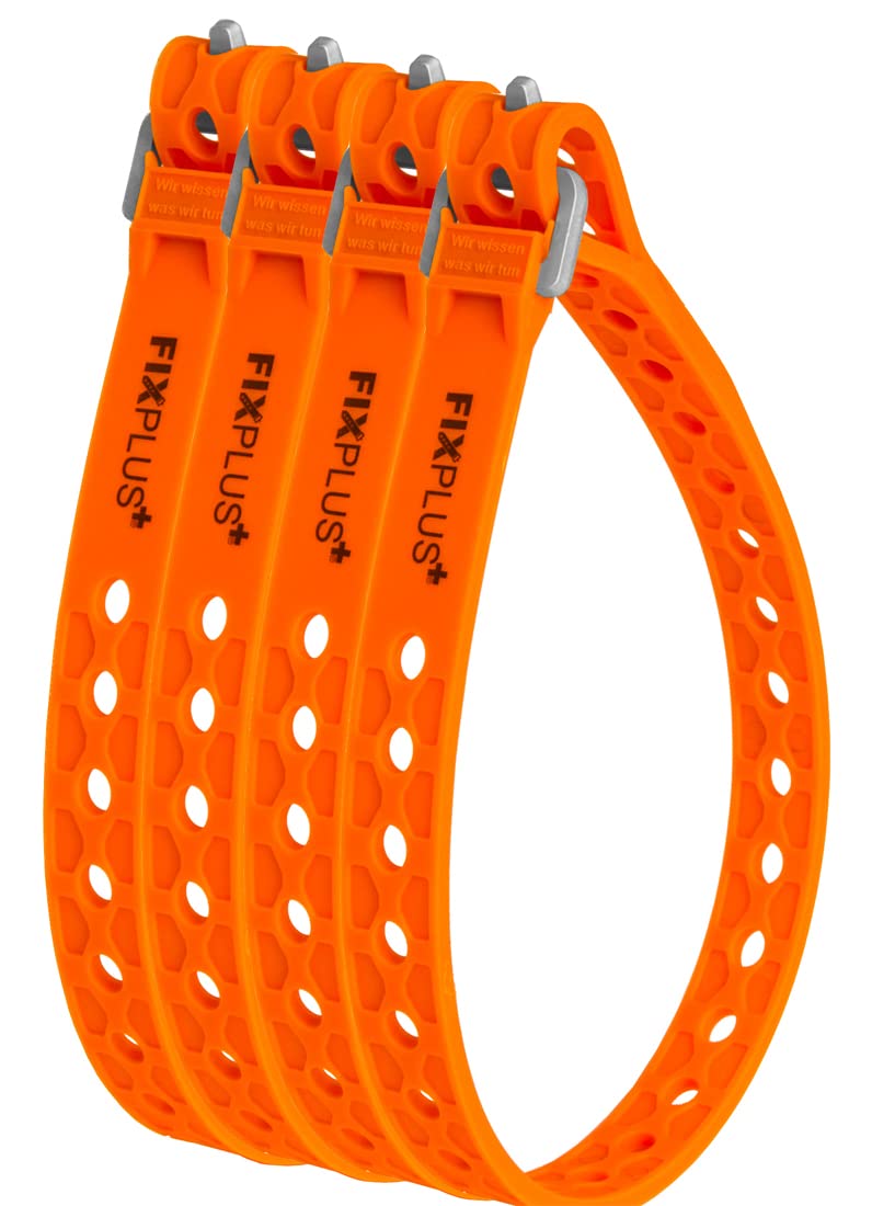 Fixplus Strap 4er-Pack Nano Slim Fit - Zurrgurt Zum Sichern, Befestigen, Bündeln und Festzurren, aus Spezialkunststoff mit Aluminiumschnalle 30cm x 1,2cm (orange) von Fixplus