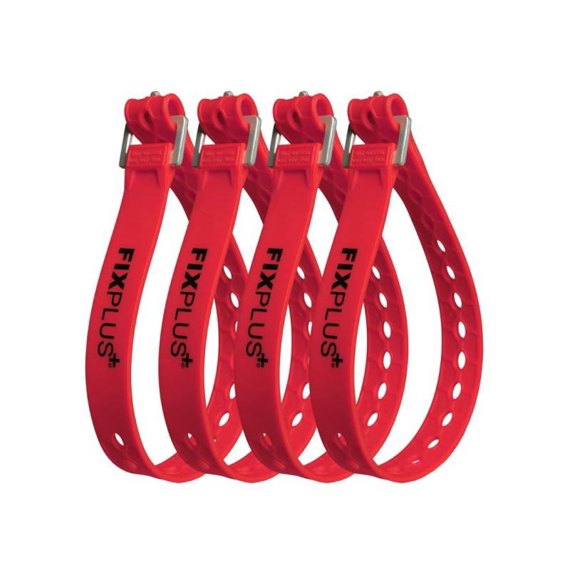 Fixplus Strap 4er-Pack - Zurrgurt Zum Sichern, Befestigen, Bündeln und Festzurren, aus Spezialkunststoff mit Aluminiumschnalle 46cm x 2,4cm (rot) von Fixplus