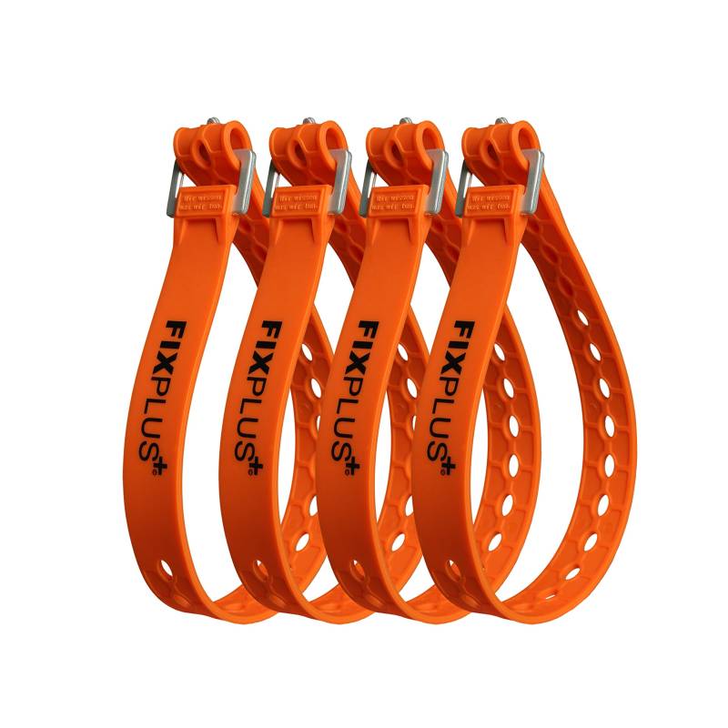 Fixplus Strap 4er-Pack - Zurrgurt Zum Sichern, Befestigen, Bündeln und Festzurren, aus Spezialkunststoff mit Aluminiumschnalle 46cm x 2,4cm (orange) von Fixplus