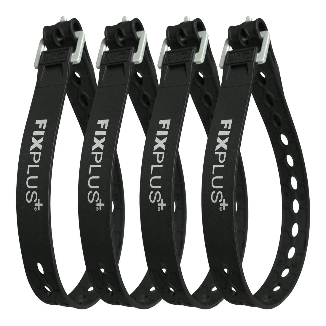 Fixplus Strap 4er-Pack - Zurrgurt Zum Sichern, Befestigen, Bündeln und Festzurren, aus Spezialkunststoff mit Aluminiumschnalle 66cm x 2,4cm (schwarz) von Fixplus