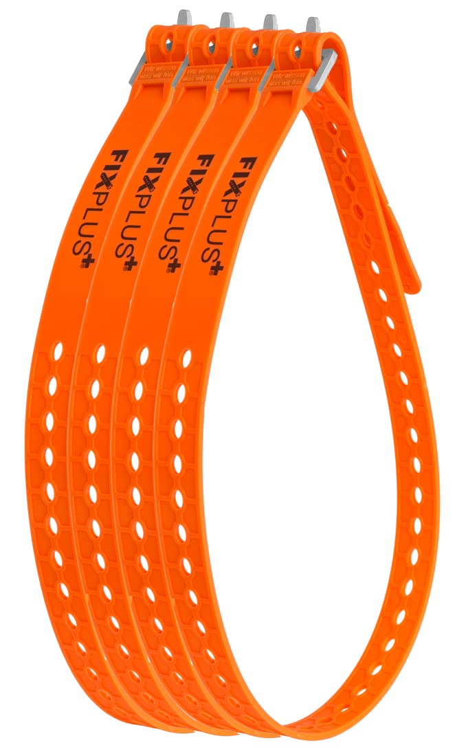 Fixplus Strap 4er-Pack - Zurrgurt Zum Sichern, Befestigen, Bündeln und Festzurren, aus Spezialkunststoff mit Aluminiumschnalle 86cm x 2,4cm (orange) von Fixplus