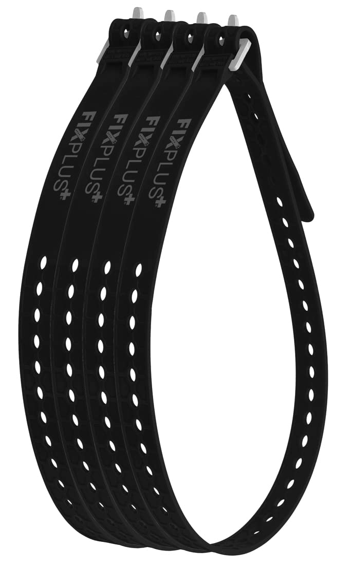 Fixplus Strap 4er-Pack - Zurrgurt Zum Sichern, Befestigen, Bündeln und Festzurren, aus Spezialkunststoff mit Aluminiumschnalle 86cm x 2,4cm (schwarz) von Fixplus