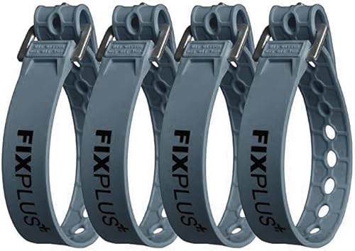 Fixplus-Strap 4er-Pack - Zurrgurt zum Sichern, Befestigen, Bündeln und Festzurren, aus Spezialkunststoff mit Aluminiumschnalle, 35cm x 2,4cm (dunkelgrau) von Fixplus