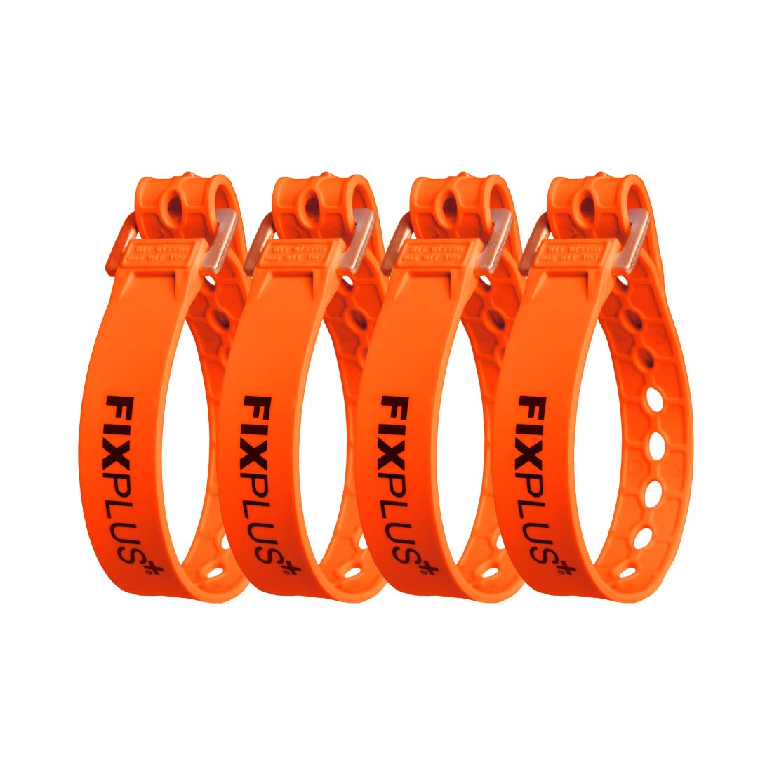 Fixplus-Strap 4er-Pack - Zurrgurt zum Sichern, Befestigen, Bündeln und Festzurren, aus Spezialkunststoff mit Aluminiumschnalle, 35cm x 2,4cm (orange) von Fixplus