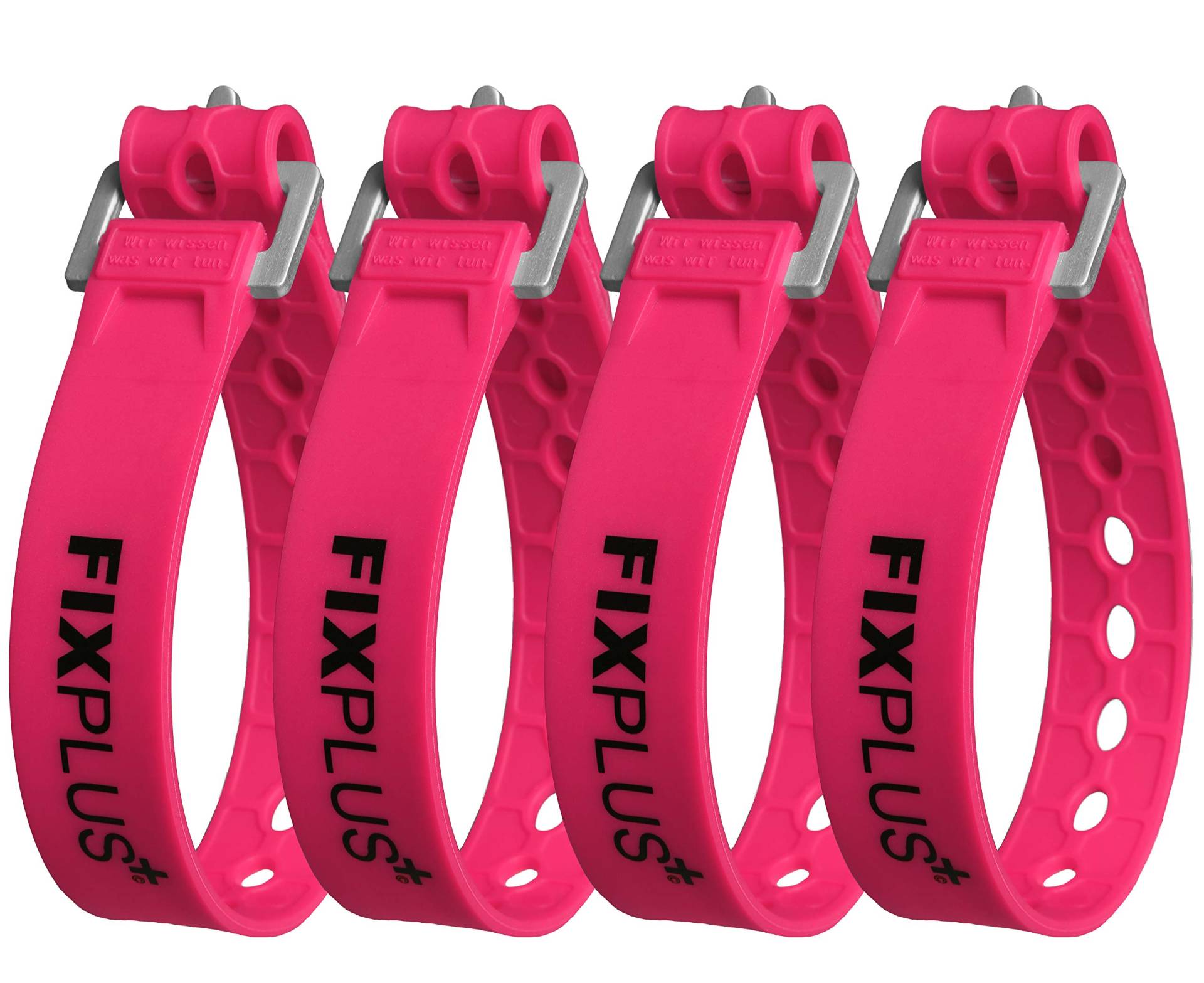 Fixplus-Strap 4er-Pack - Zurrgurt zum Sichern, Befestigen, Bündeln und Festzurren, aus Spezialkunststoff mit Aluminiumschnalle, 35cm x 2,4cm (pink) von Fixplus