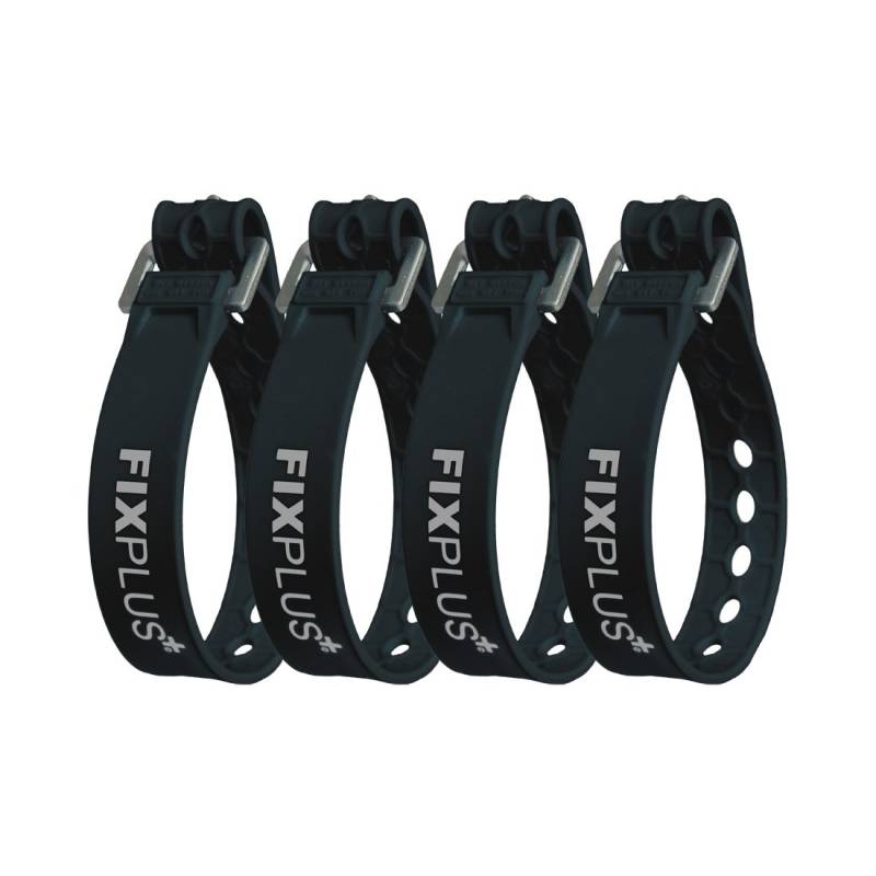 Fixplus-Strap 4er-Pack - Zurrgurt zum Sichern, Befestigen, Bündeln und Festzurren, aus Spezialkunststoff mit Aluminiumschnalle, 35cm x 2,4cm (schwarz) von Fixplus