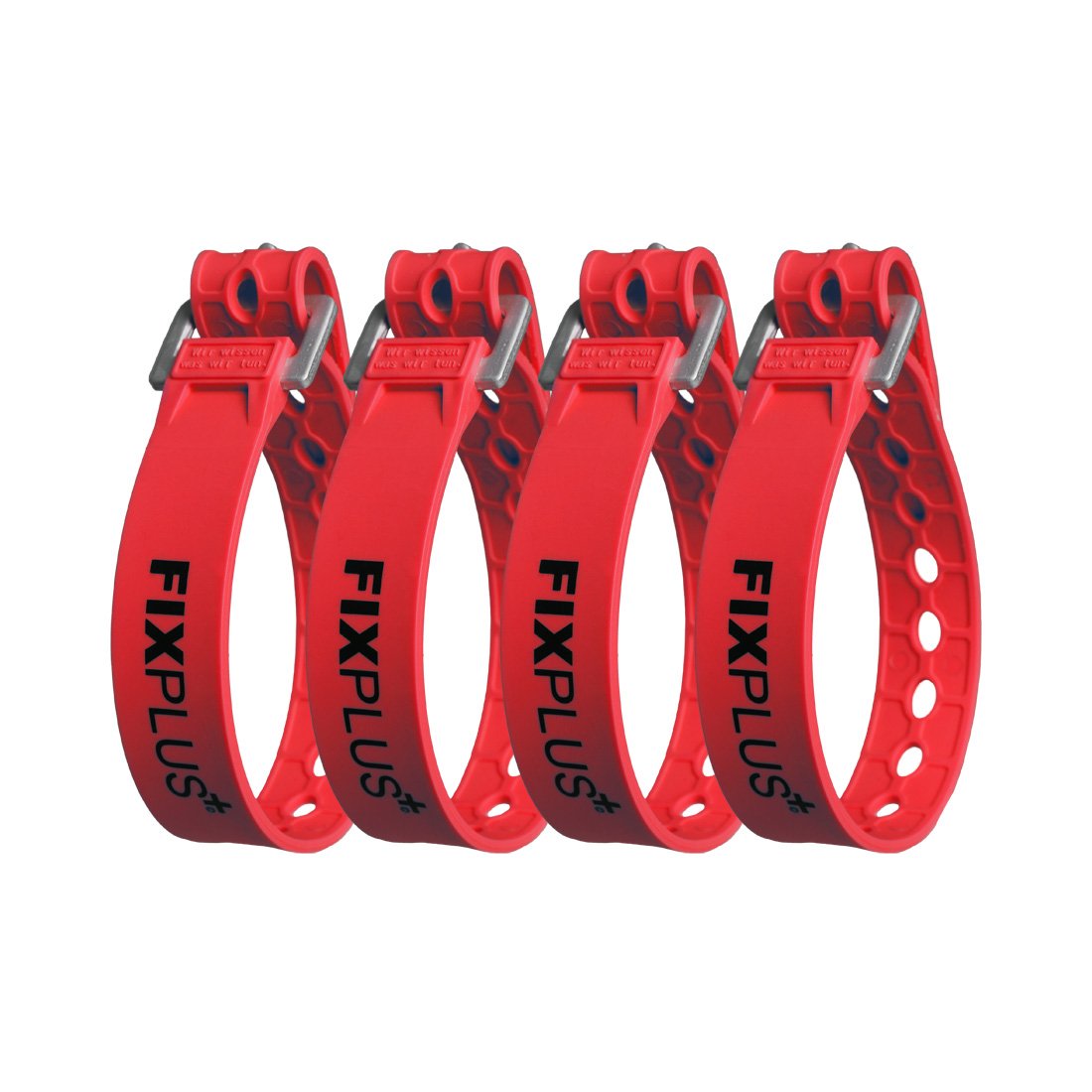 Fixplus-Strap 4er-Pack - Zurrgurt zum Sichern, Befestigen, Bündeln und Festzurren, aus Spezialkunststoff mit Aluminiumschnalle 35cm x 2,4cm (rot) von Fixplus