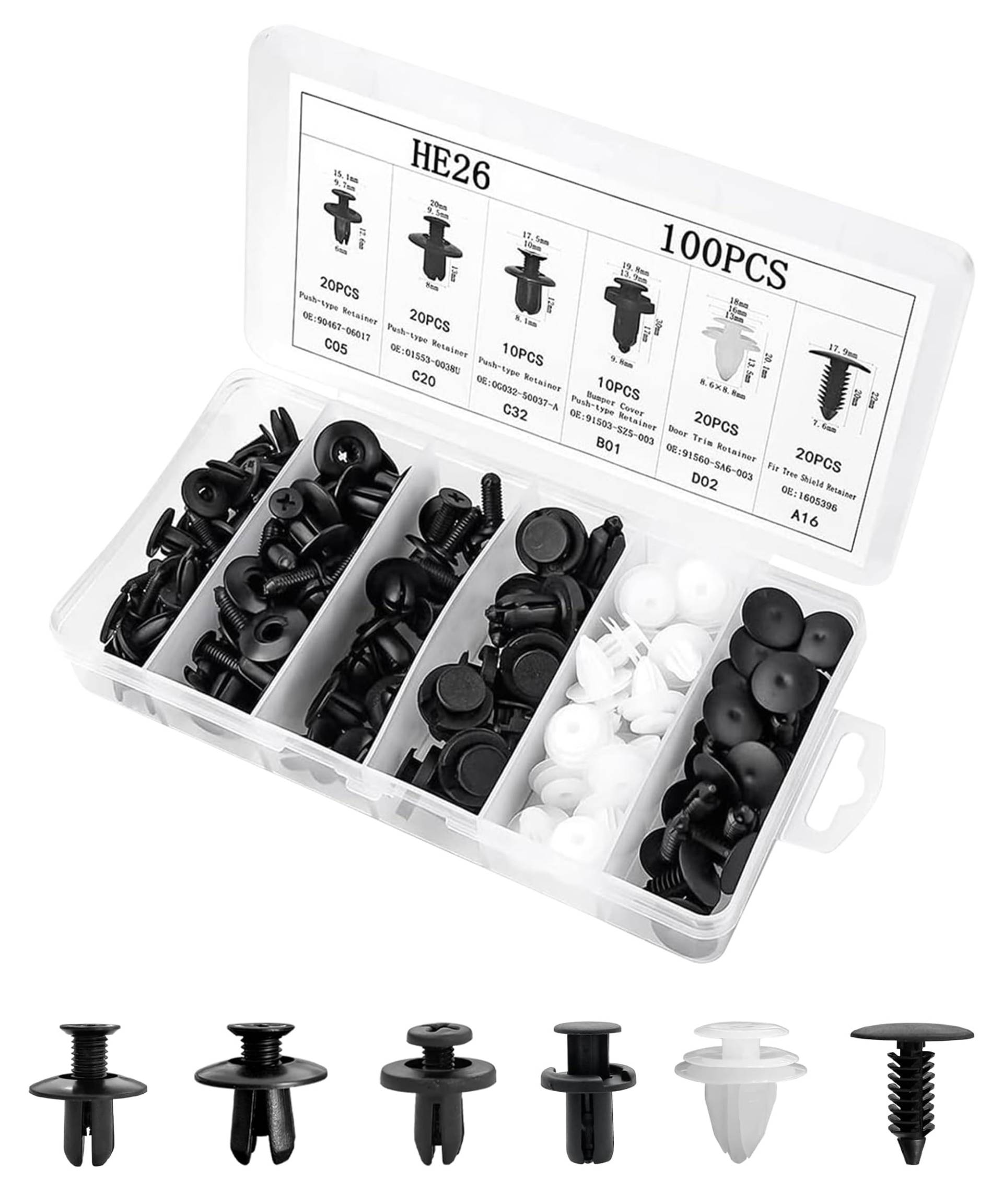 Flaconi 100PCS Auto Befestigungsbox Set,Befestigungsclips,Karosserie Clips,Kunststoffnieten,Türverkleidung Clips,Auto Verkleidung Clips für Die Meisten Gängigen Autos und Motorräder Geeignet Sin von Flaconi