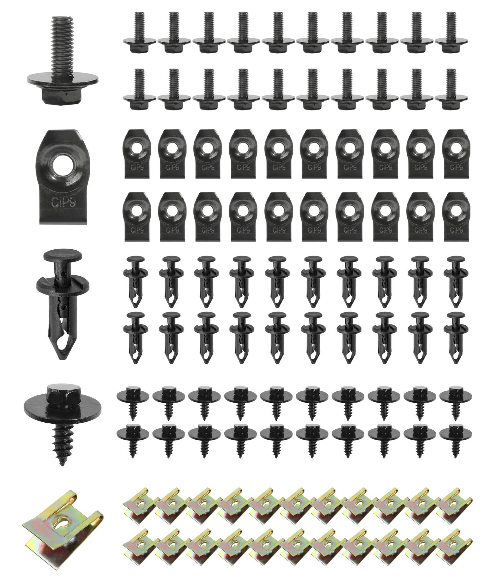 Flaconi 100PCS Blechmuttern Kfz,Blechmutter,Schraube Mutter Clip Kit,Auto Body Undertray Fender Schrauben,Metall U Typ Befestigungsclip,für Auto Radkasten Abdeckung Unterboden Kotflügel Befestigung von Flaconi