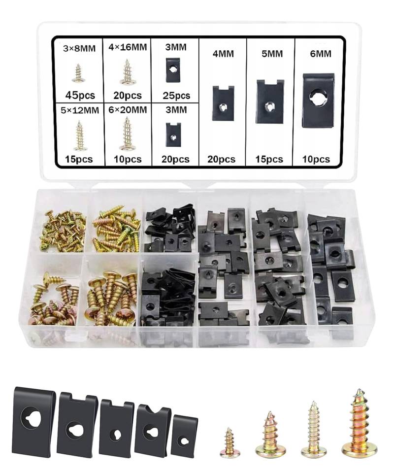 Flaconi 170PCS Befestigung Clips für Auto, Karosserieschrauben, Blechmuttern Kfz, Blechmuttern,Karosserie Clips, Geeignet für Den Austausch Von Instrumententafeln, Türverkleidungen Und Anderen Teilen von Flaconi