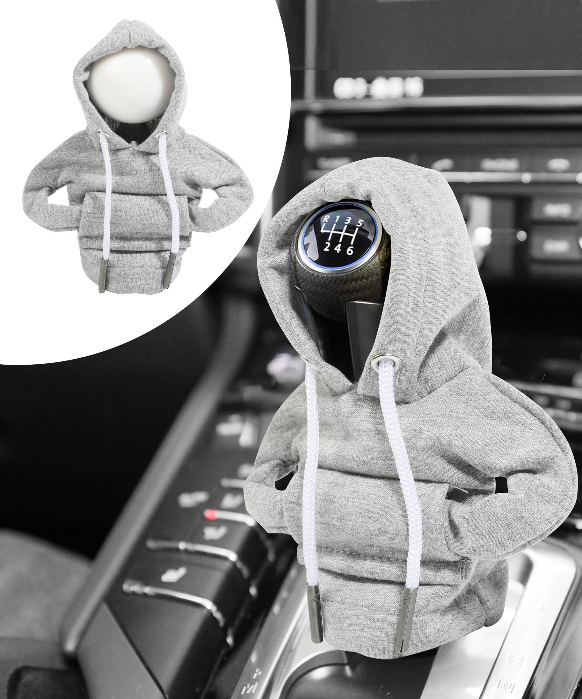 Flaconi Auto Deko,Chalthebel Hoodie,Auto Deko Innenraum,Schaltknauf Abdeckung,Auto Schalthebel Abdeckung,Auto Zubehör Deko Hoodie für Schaltknauf,Auto Schaltknauf überzug (Grau) von Flaconi