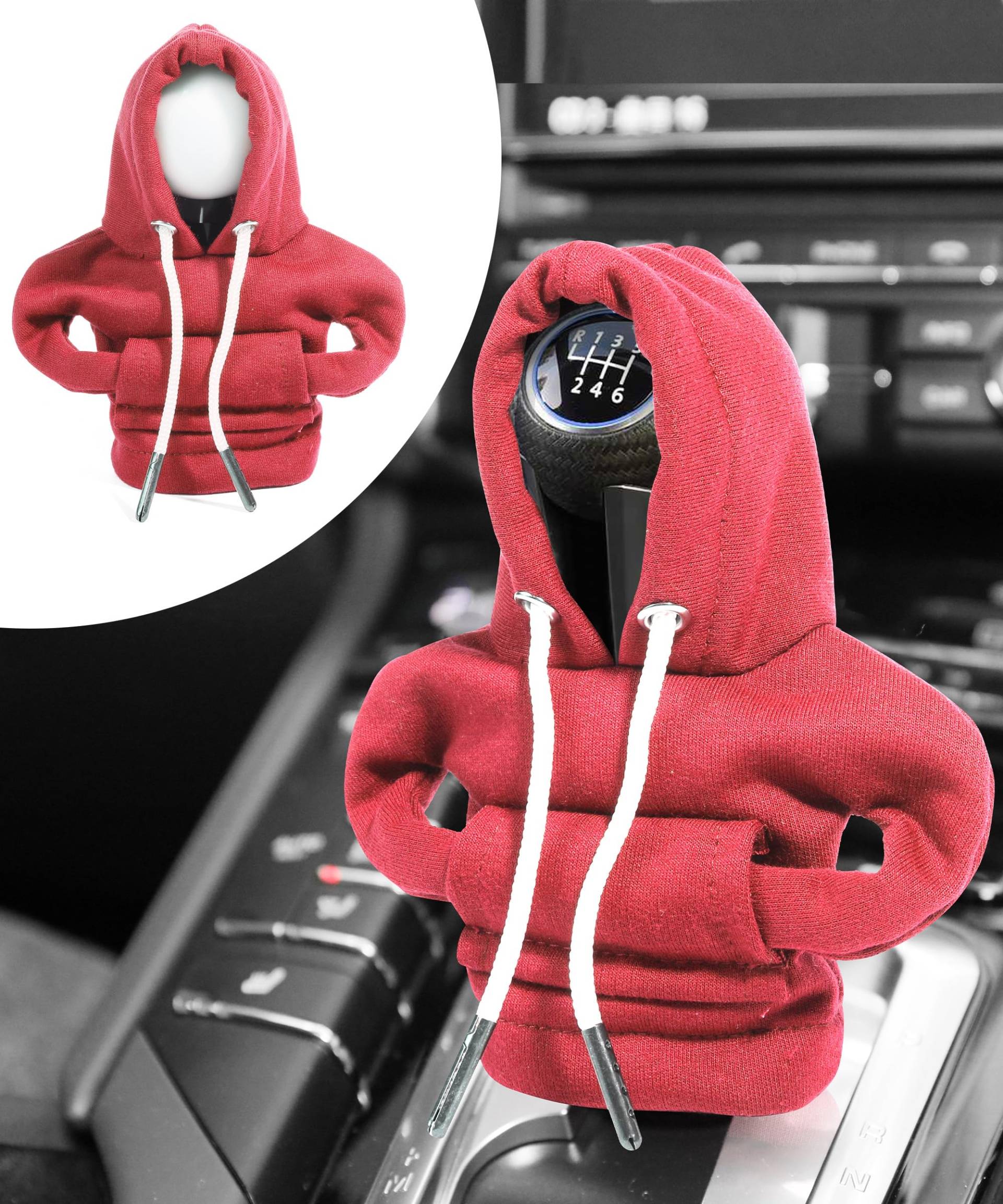 Flaconi Auto Deko,Chalthebel Hoodie,Auto Deko Innenraum,Schaltknauf Abdeckung,Auto Schalthebel Abdeckung,Auto Zubehör Deko Hoodie für Schaltknauf,Auto Schaltknauf überzug (Rot) von Flaconi