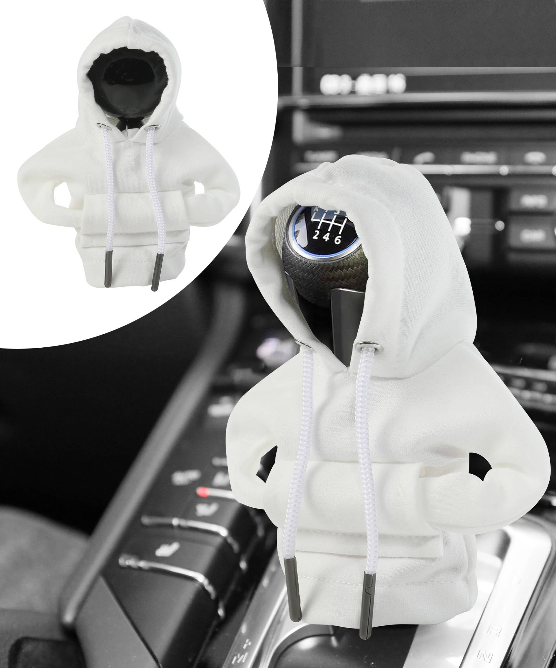 Flaconi Auto Deko,Chalthebel Hoodie,Auto Deko Innenraum,Schaltknauf Abdeckung,Auto Schalthebel Abdeckung,Auto Zubehör Deko Hoodie für Schaltknauf,Auto Schaltknauf überzug (Weiß) von Flaconi