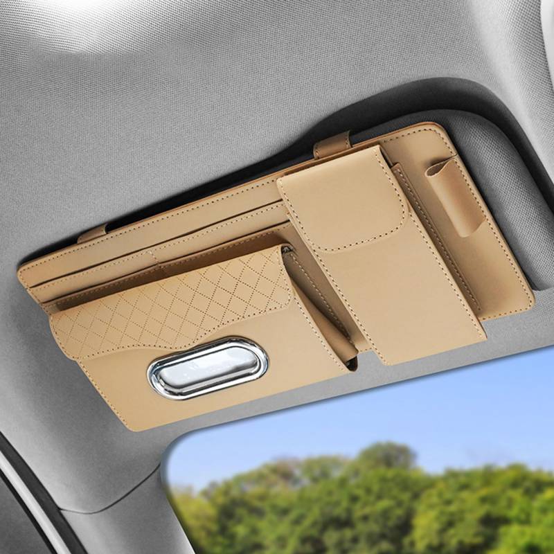 Flaconi Auto Sonnenblende Organizer,Kartenhalter Einstellbare Sonnenblende Organizer,Sun Visor Organizer kann Speichern Fahrzeugpapiere, Sonnenbrillen, Notizbücher, Stifte, Karten usw (Beige) von Flaconi