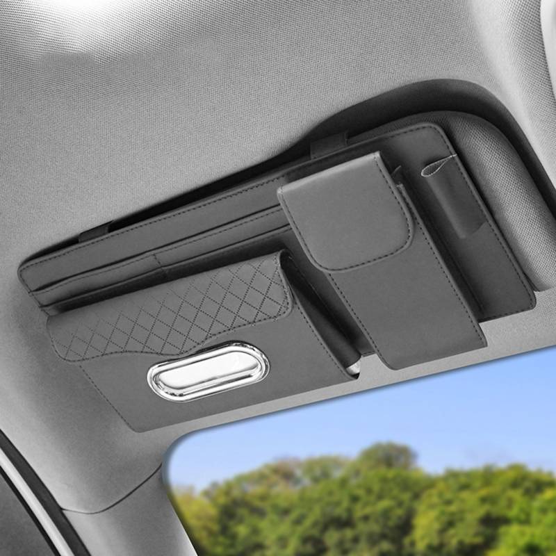 Flaconi Auto Sonnenblende Organizer,Kartenhalter Einstellbare Sonnenblende Organizer,Sun Visor Organizer kann Speichern Fahrzeugpapiere, Sonnenbrillen, Notizbücher, Stifte, Karten usw (Grau) von Flaconi