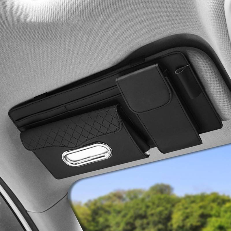 Flaconi Auto Sonnenblende Organizer,Kartenhalter Einstellbare Sonnenblende Organizer,Sun Visor Organizer kann Speichern Fahrzeugpapiere, Sonnenbrillen, Notizbücher, Stifte, Karten usw (Schwarz) von Flaconi