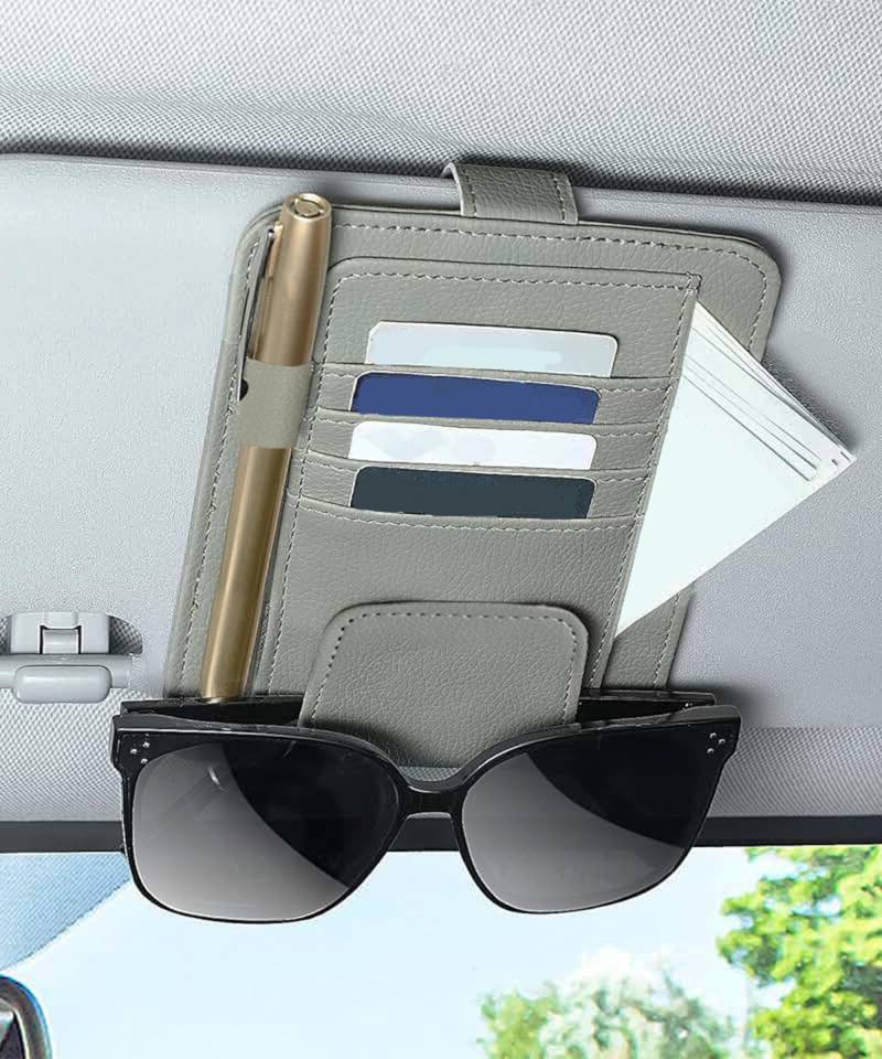 Flaconi Auto Sonnenblende Organizer,Leder Aufbewahrungstasche Sonnenblende Tasche,Auto Sun Visor Organizer Zubehör Aufbewahrungstasche (Grau) von Flaconi