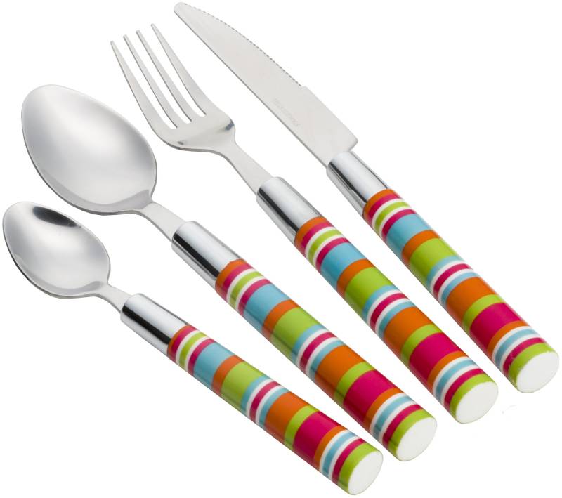 Flamefield Camper Smiles Stripe Cutlery Set | 16 Piece | Multicoloured Stripes von Flamefield