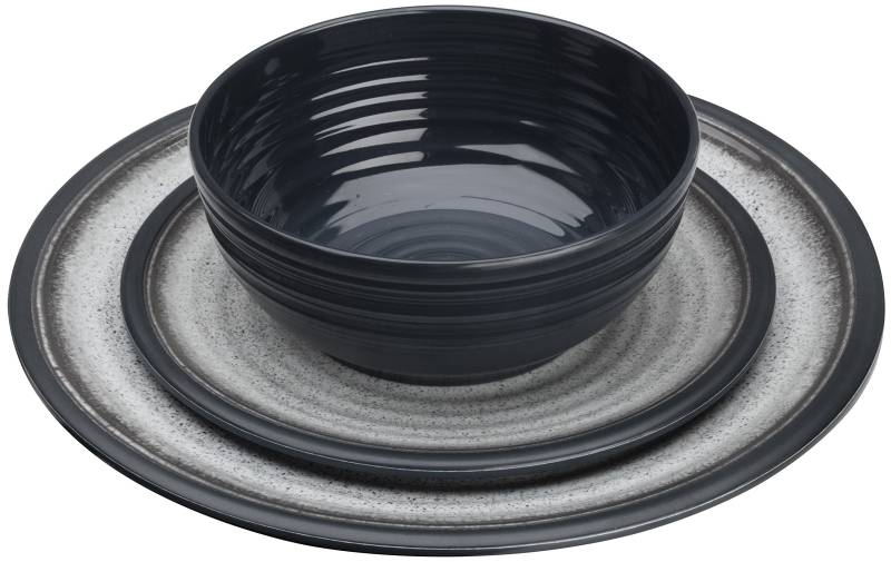 Flamefield GG0112 Melamin-Geschirr-Set, Grau Granit, 12-teilig von Flamefield