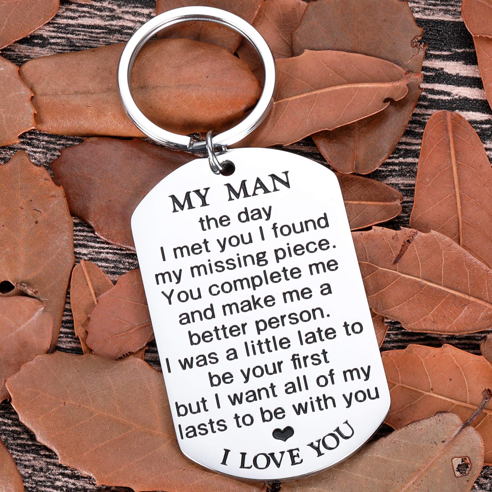 My Man Keychain Anniversary Valentine's Day Gifts For Him Men Boyfriend Husband To Be Key Chain I Love You Gifts for Hubby Birthday Fiance Groom Wedding Engagement Presents from Girlfriend Wife Silver von Fleure Esme