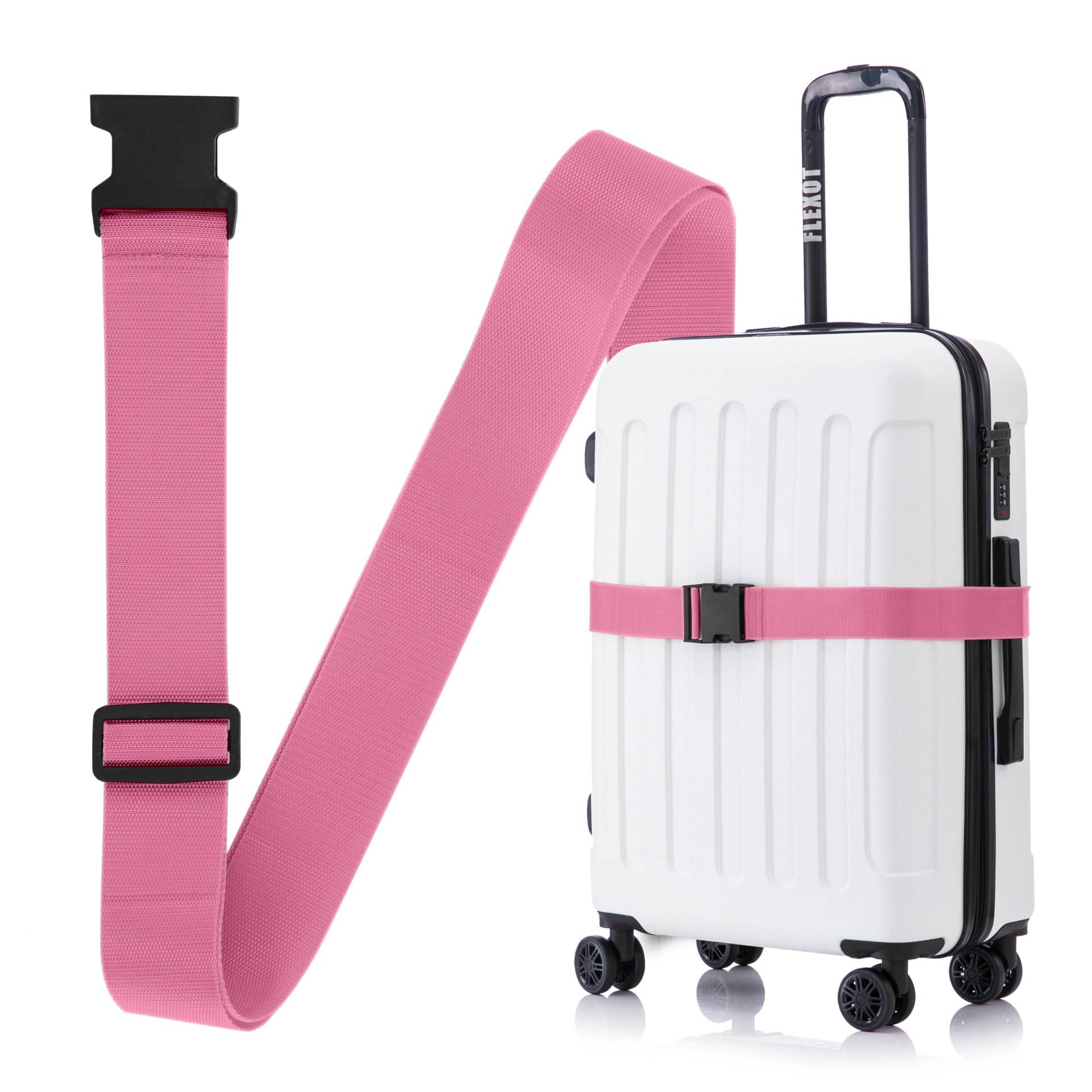 Flexot® F-3046 | Koffergurt mit Clip-Schnalle | Verstellbare Länge | reißfestes Gewebe | für alle Koffer wie Handgepäck, Reisekoffer aus ABS oder Stoff (Rosa, Clip-Schnalle) von Flexot