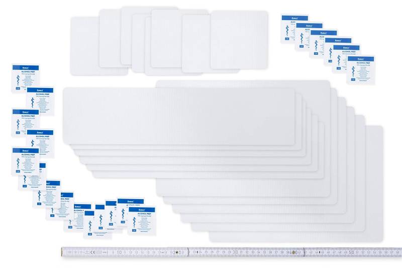 Selbstklebendes Planenreparatur Pflaster Set | 20 teilig Profi-Set | in vielen Farben | Für Pools, Planen UVM. | (Transparent) von Flickly