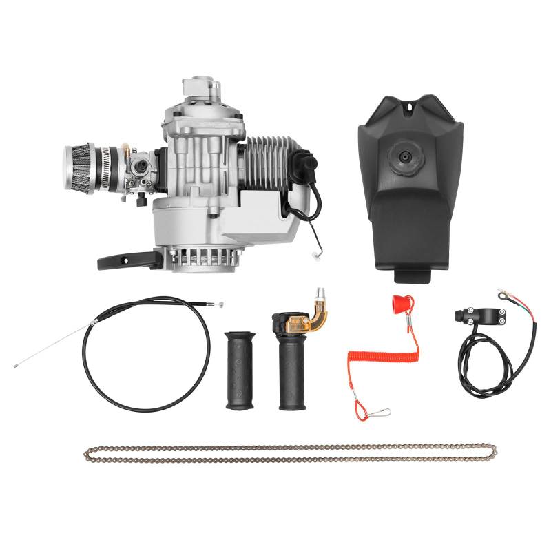 49CC 2 Takt Motor - Zugstartmotor Dirt Bike Motor Kit mit Kraftstofftank - Einzelzylinder Motor Lufterzwungene Kühlung Rennmotor für 49CC 2 Stroke Pocket Bike, Mini Dirt Bike von Fliuyr