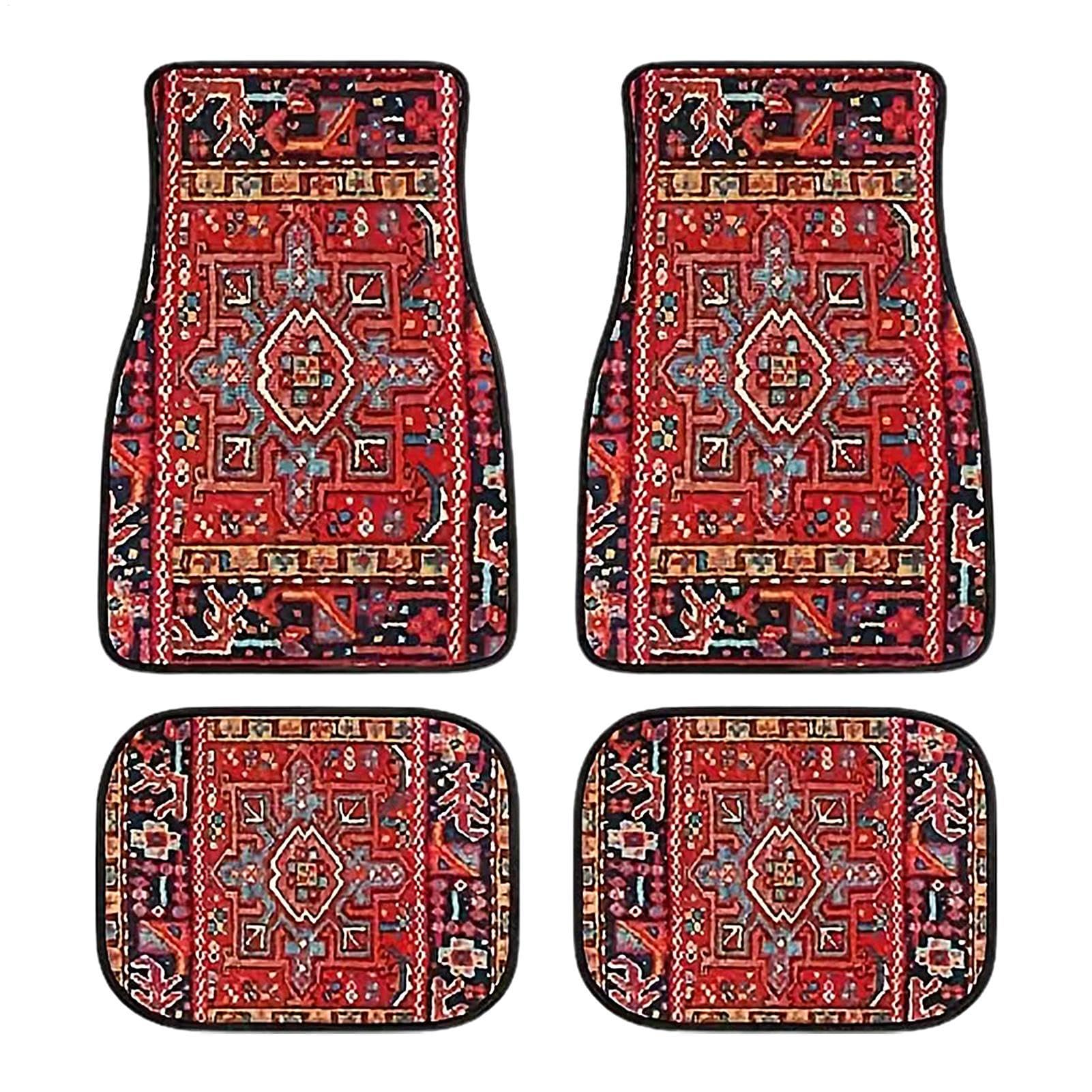 Flkiglm 4 Stück Automatten, Boho-Auto-Fußmatte, Retro-Design-Automatten, Retro Boho Auto Fußmatten Set, Auto-Fußmatten Vorne Und Hinten, Automatten, Faser-Polyester-Autoteppichmatte von Flkiglm