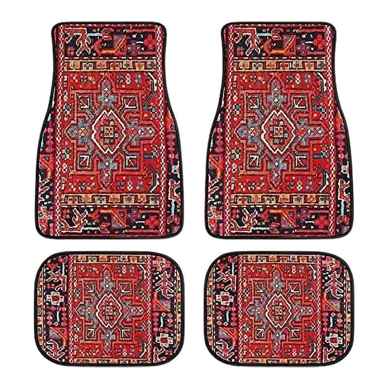 Flkiglm 4 Stück Automatten, Boho-Auto-Fußmatte, Retro-Design-Automatten, Retro Boho Auto Fußmatten Set, Auto-Fußmatten Vorne Und Hinten, Automatten, Faser-Polyester-Autoteppichmatte von Flkiglm