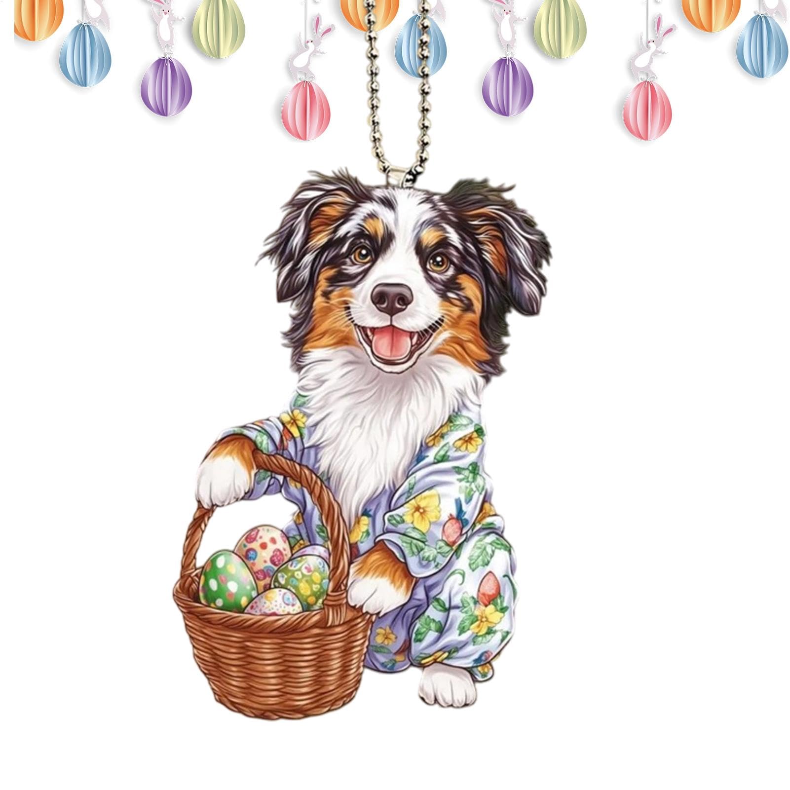 Osterwagenhundeianhänger, Autoramenthundei, 2D Flache Acrylhund -Ostereier Rückspiegel Anhänger, Hangable Ornament Animal Charm Decor für Rückspiegel, Fahrzeug -Innenraumzubehör von Flkiglm