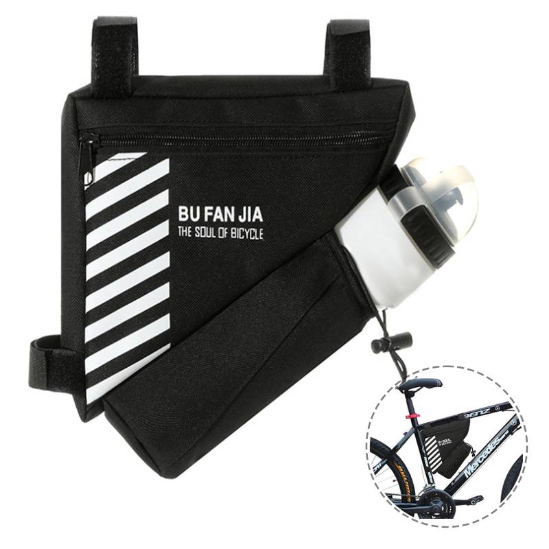 Floatdream Fahrrad Dreiecktasche Wasserdicht, Nylon dreieckigen Fahrradtasche, Fahrrad Rahmentasche, für Fahrradpumpen reparieren Mini-Werkzeuge, mit Wasserkocher Tasche 20x18,5x6cm (Schwarz) von Floatdream