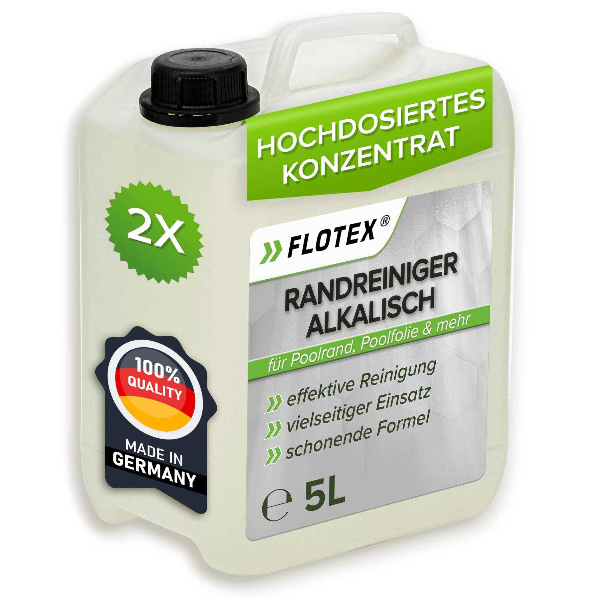 FLOTEX - Hocheffektiver Pool Randreiniger alkalisch 2x5L | Poolrandreiniger für Folienpools | Effektiver Pool Folienreiniger | Beckenrandreiniger Pool für Fliesen, Keramik und Folie von Flotex