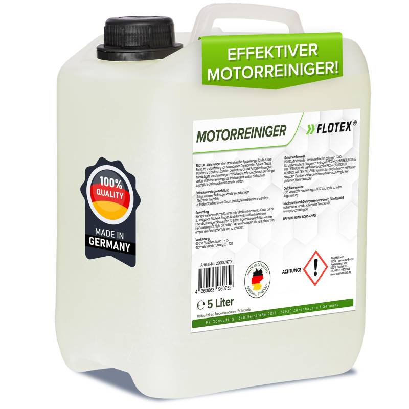 Flotex® 5L Motorreiniger - Konzentrat – Reiniger-Konzentrat für den Motor - Motorraum Reiniger & Entfetter - Motorsystemreiniger & Pflege von Auto, Motorrad & Anderen Kfz von Flotex