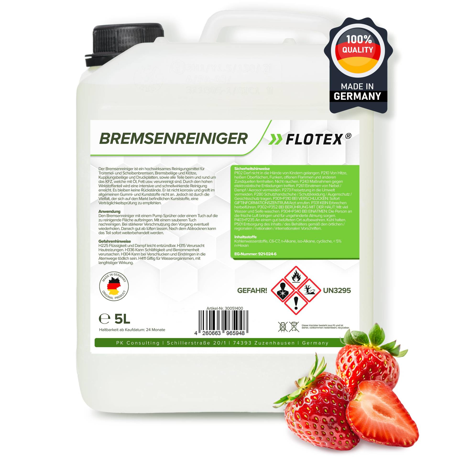 Flotex® - Bremsenreiniger 5 Liter | Bremsenservice im 5-Liter-Tank | | Werkstattreiniger frei von Aceton | Schnelle & effektive Reinigung | Schonend & Rückstandsfrei | sehr Kurze Verdunstungszeit von Flotex