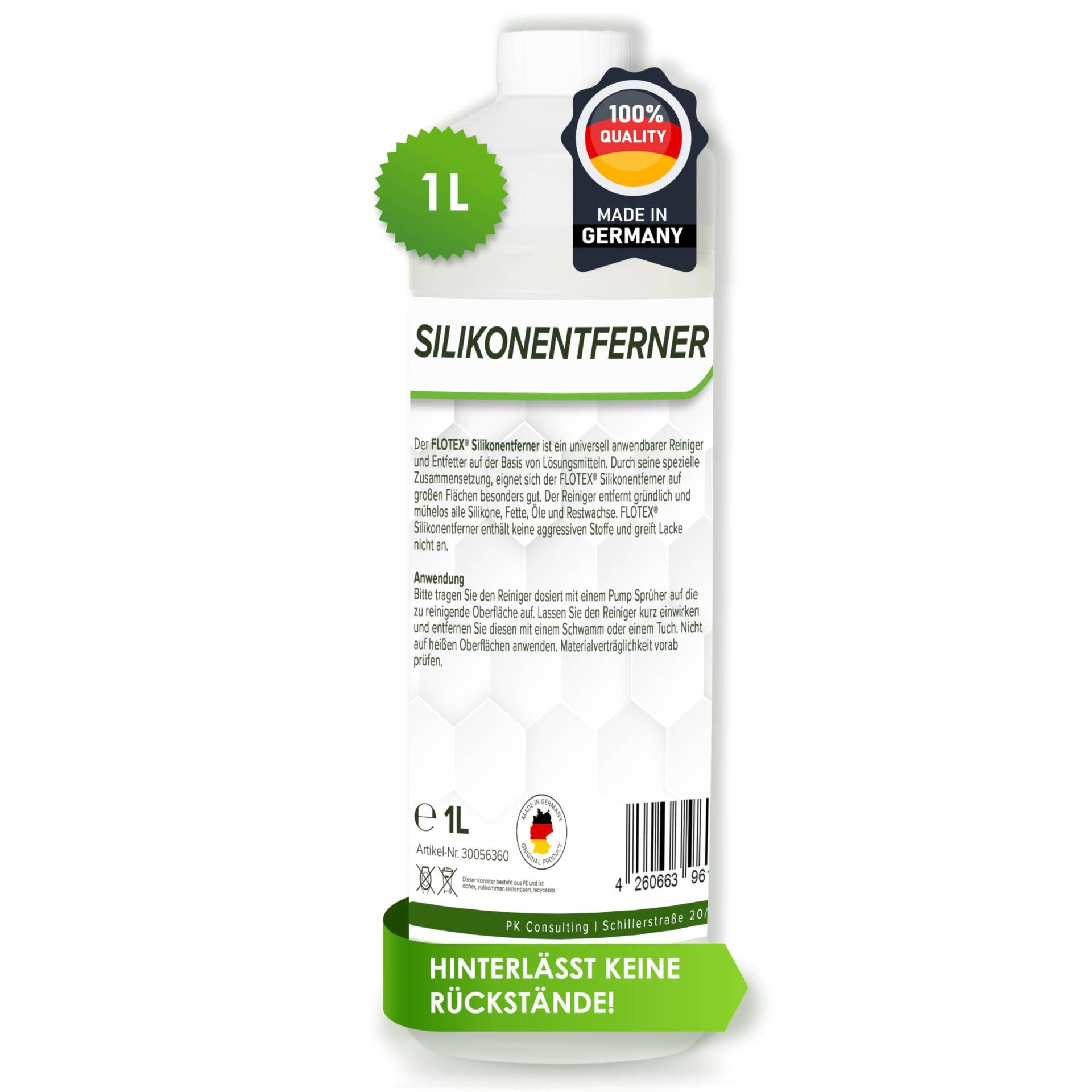 Flotex® - Silikonentferner 1l IFT-5060 | Wachsentferner für Autolack | Intensive Reinigung | Der Silikonreiniger entfernt problemlos Öl, Fett & Silikon | Besonders schonend von Flotex