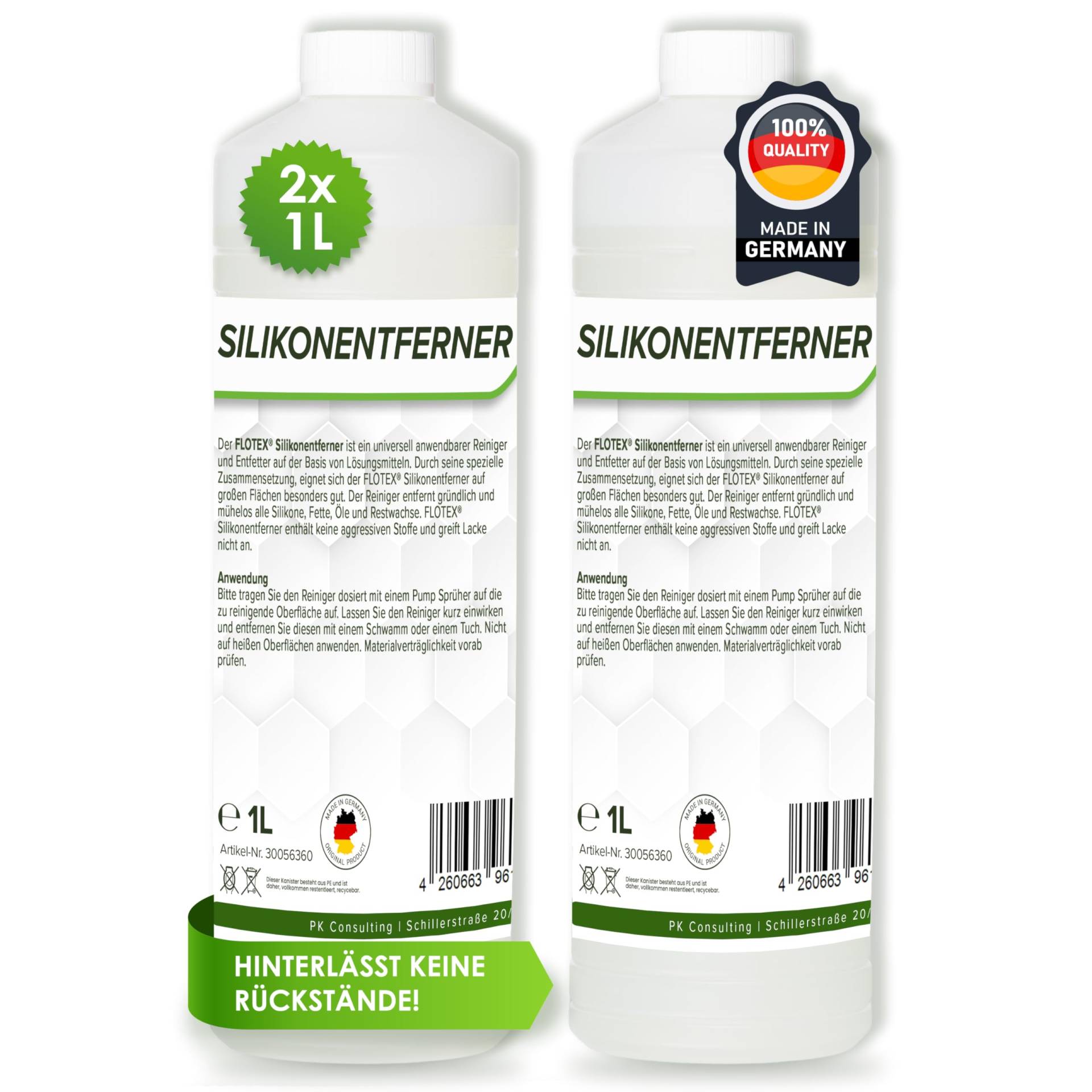 Flotex® - Silikonentferner 2x1l IFT-5060 | Wachsentferner für Autolack | Intensive Reinigung | Der Silikonreiniger entfernt problemlos Öl, Fett & Silikon | Besonders schonend von Flotex