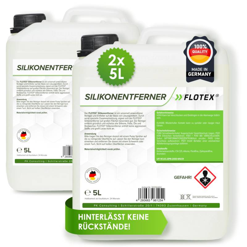 Flotex® - Silikonentferner 2x5l IFT-5060 | Wachsentferner für Autolack | Intensive Reinigung | Der Silikonreiniger entfernt problemlos Öl, Fett & Silikon | Besonders schonend von Flotex